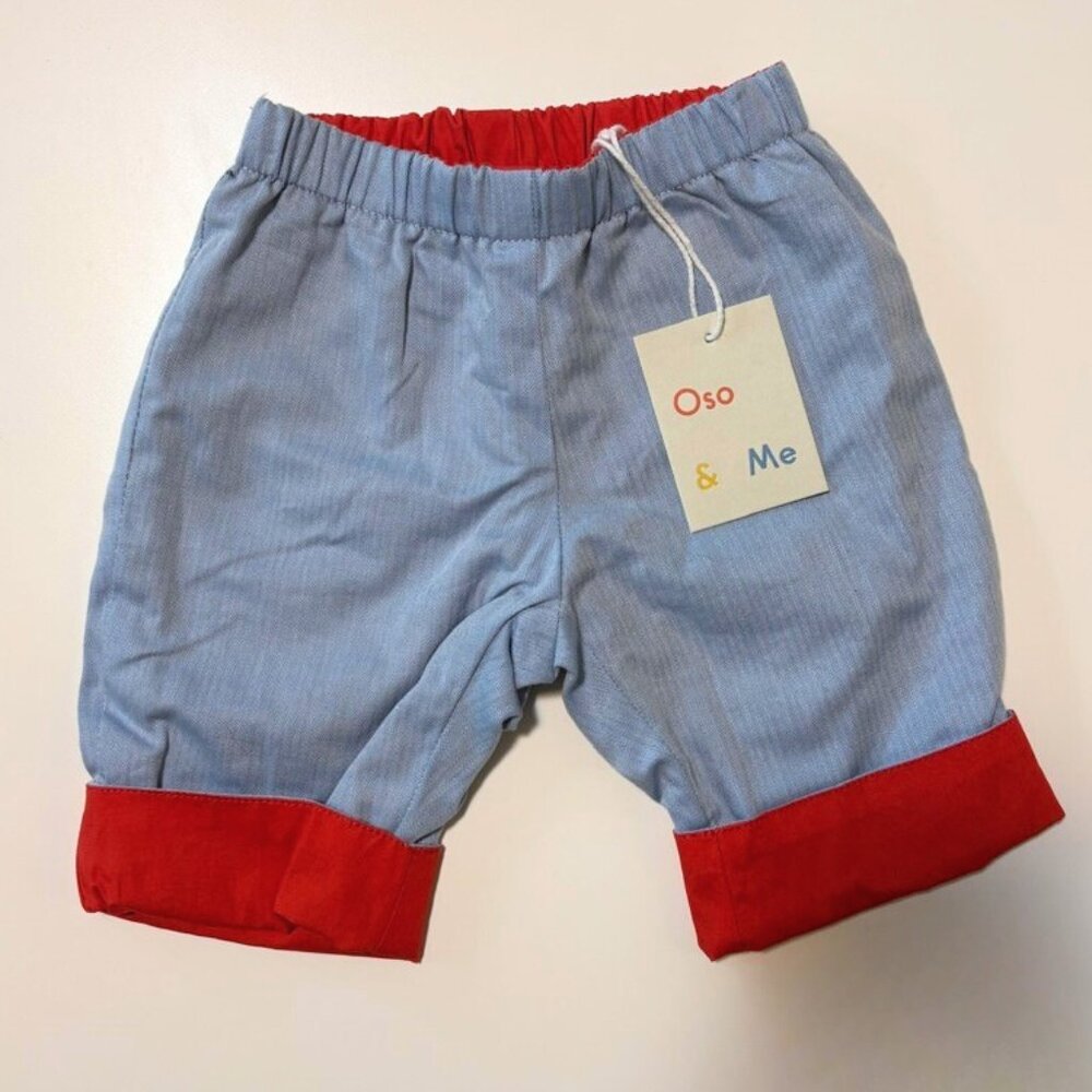NEW Oso & Me Reversible Baby Pant Red and Blue Herringbone Size 3 Months